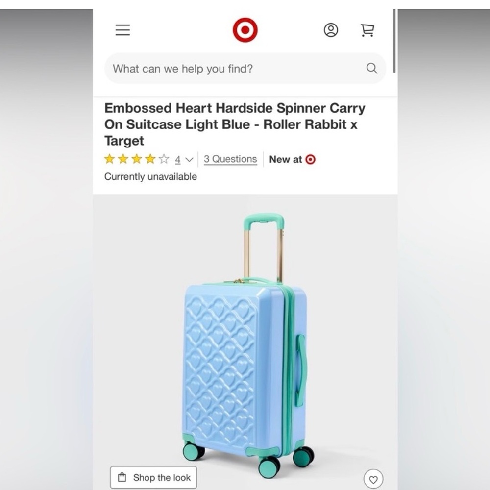 NWT Roller Rabbit x Target Blue Embossed Hearts Spinner Carryon Suitcase.🩵🩵🩵 - Picture 4 of 7